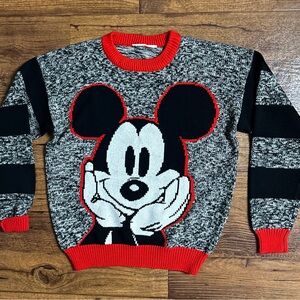 Mickey Mouse • Large • Vintage • 1980’s • Striped • Black/Red/White • Sweater